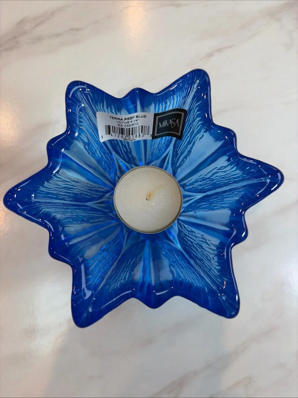 Mikasa Terra Reef Blue Glass Votive Tealight Candle Holder